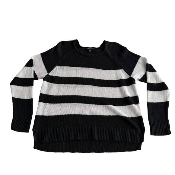 Eileen Fisher Organic Cotton Linen Black White Stripe Crewneck Boxy Sweater XL - Picture 1 of 7